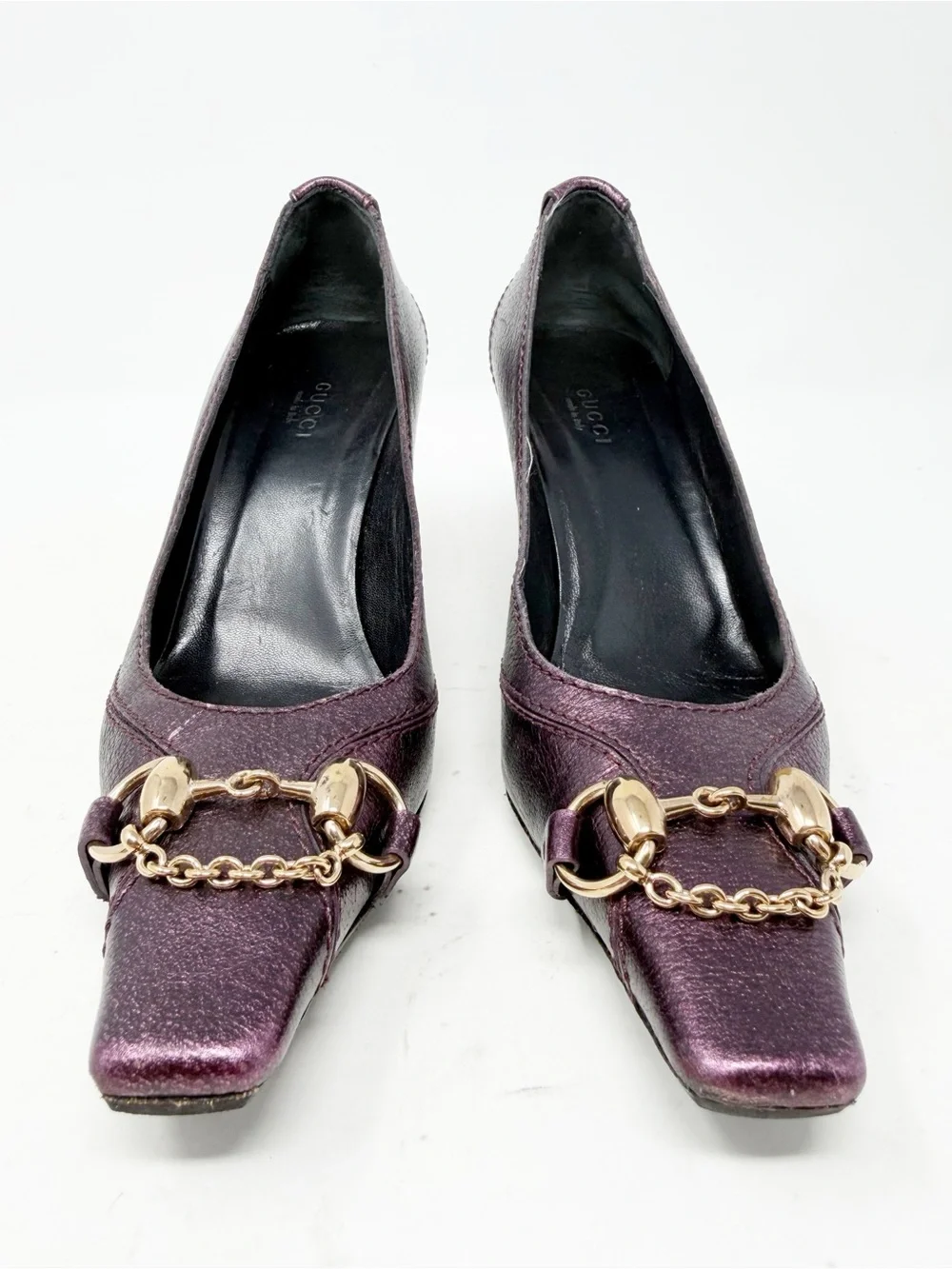 Gucci Horsebit Metallic Purple Heels Womens Size EU 36.5